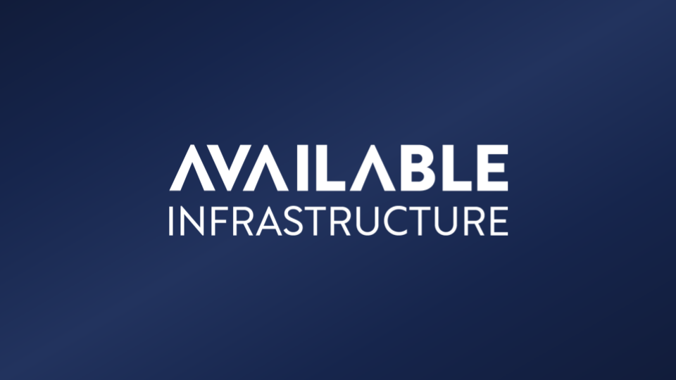 Available Infrastructure wordmark logo in white over navy blue background