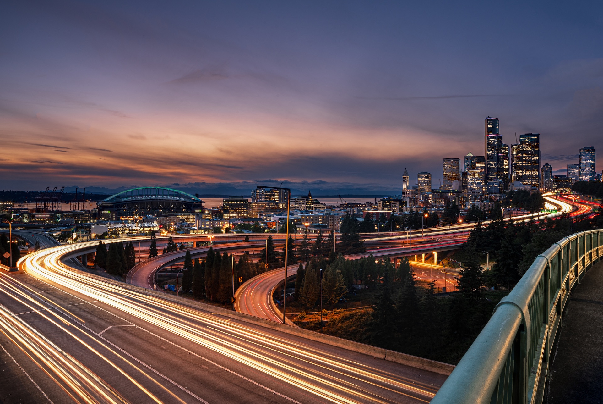 Capturing the movement of cars through the city of Seattle at night