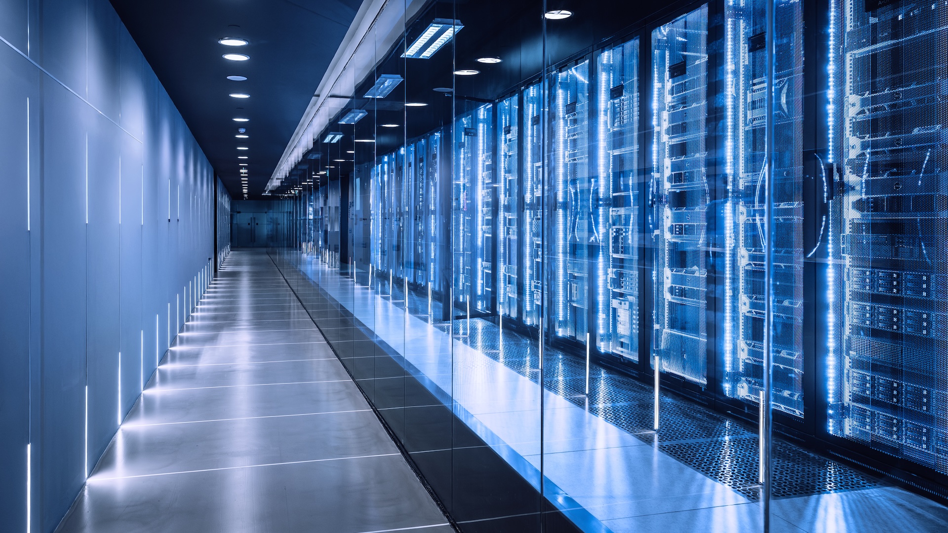 High-tech data center with server racks