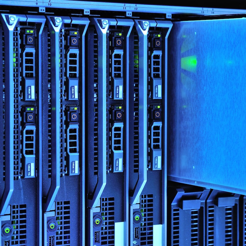 Server rack with drive pulled out